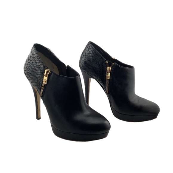 Michael Michael Kors Black Leather & Python York Ankle Boots Size 7 Booties - Picture 5 of 11